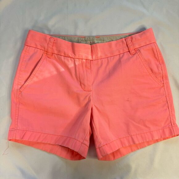 J Crew Size 0 Coral Cotton Broken In Chino 5” Short Summer Preppy Bright Y2K - Picture 1 of 7